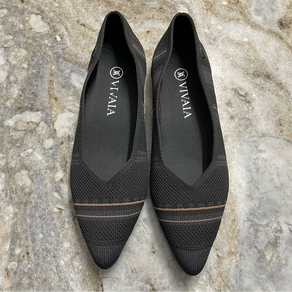 VIVAIA Pointed-Toe Ballet Flats (Aria) Knit Slip On Flats Black/Gray Women’s 37 - Picture 2 of 11